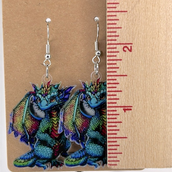 Colorful Dragon 2D Acrylic Cartoon Earrings - Picture 2 of 2